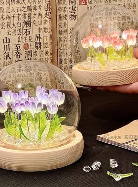 乐仿真郁金香花海小夜灯母亲节手工diy书房玄关卧室客厅桌面小摆