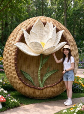 定制竹编莲花藤编雕塑网红打卡景区花园户外大型编织艺术美陈装置