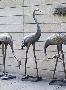 户外仿铜仙鹤雕塑模型园林草坪水池庭院玻璃钢装饰丹顶鹤景观摆件