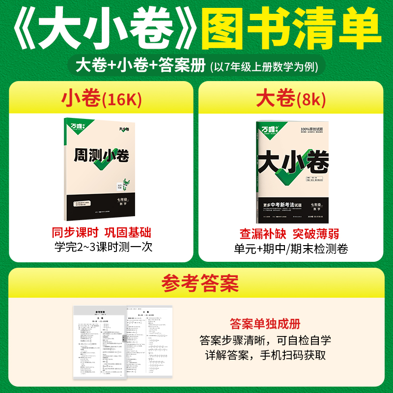 2024万唯大小卷七年级上下册试卷测试卷全套人教版八年级九年级初中必刷题同步教材语文数学英语物理小四门测试卷初一万维教育-图1