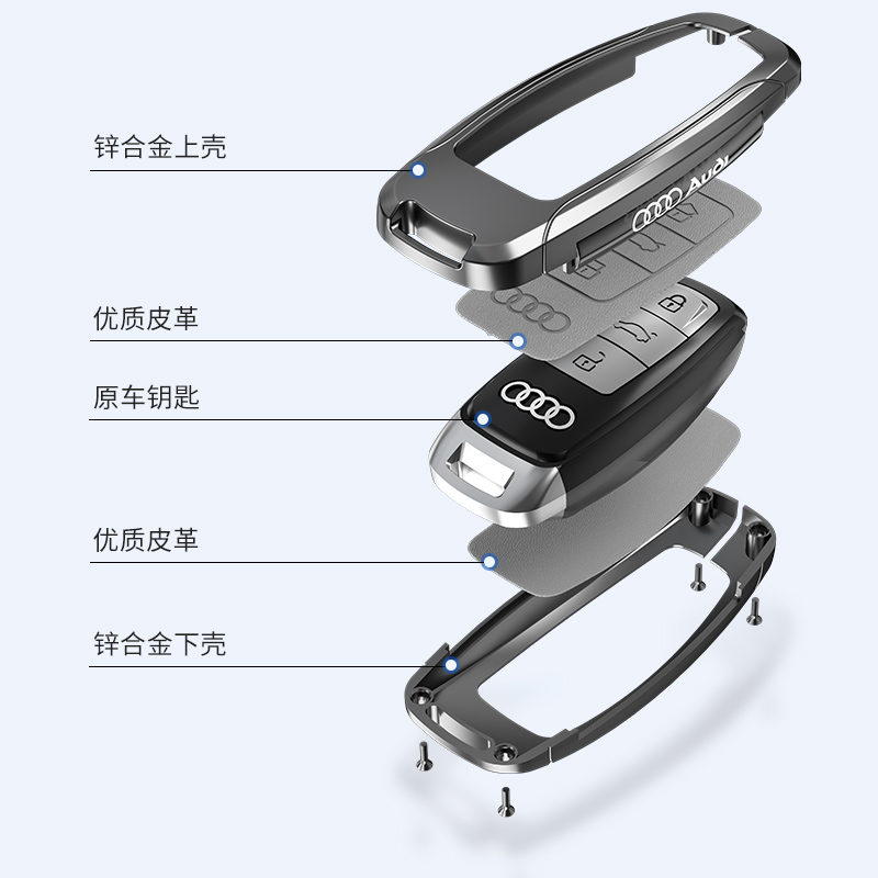 奥迪A6L钥匙套S7男A7女S6 A6 A8车Q4etron包A3壳Q6扣Q5 A7L RS Q7 - 图0