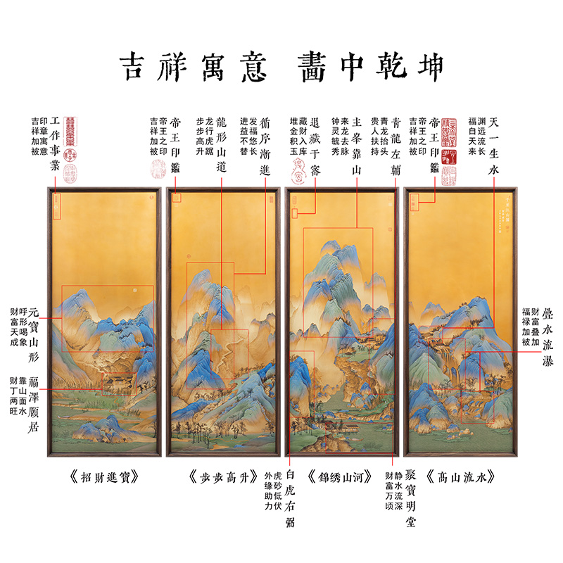 新中式入户玄关装饰画千里江山国画山水风景靠山挂画客厅大四条屏 - 图2