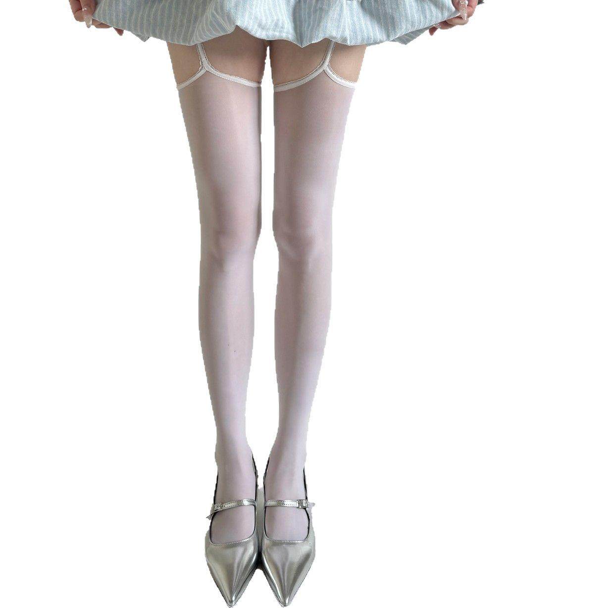 春夏性感极光蕾丝一体吊带油光过膝袜纯欲薄款马油高筒袜黑色过膝,淘宝优惠券,粉丝福利购,淘宝优惠卷