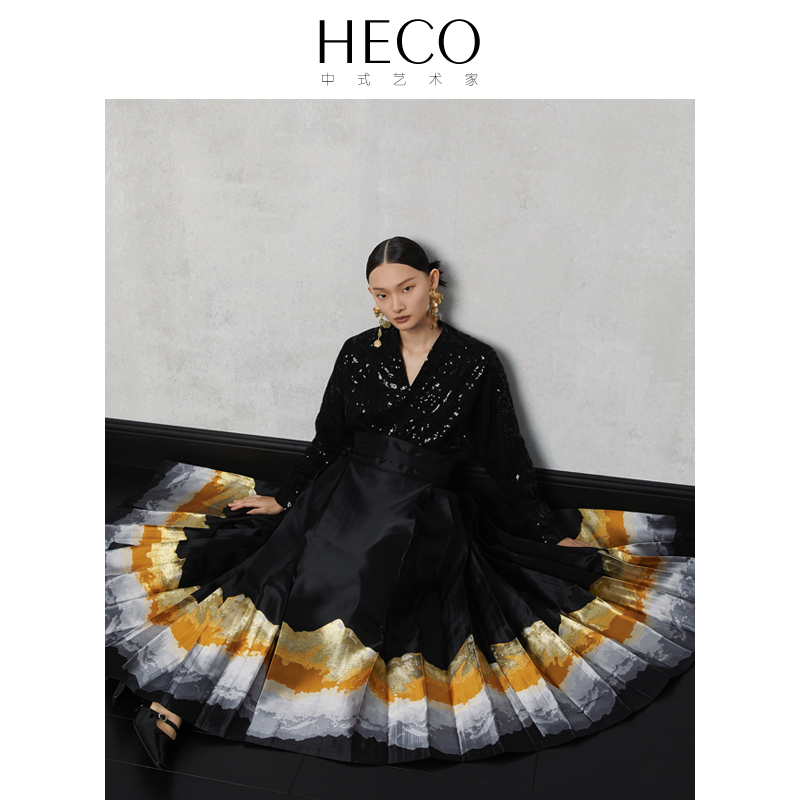 HECO【灿若玫瑰】新中式春新品亮片刺绣网纱衬衫马面裙搭配上衣女