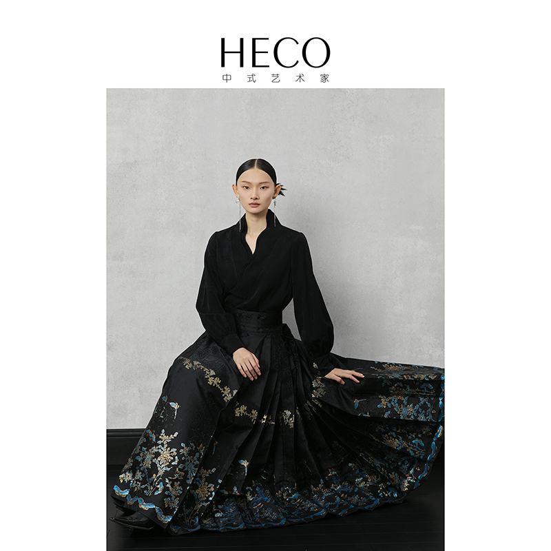 HECO【溪边】新中式国风灯笼袖衬衫2024新款女春夏假两件内搭上衣 - 图1