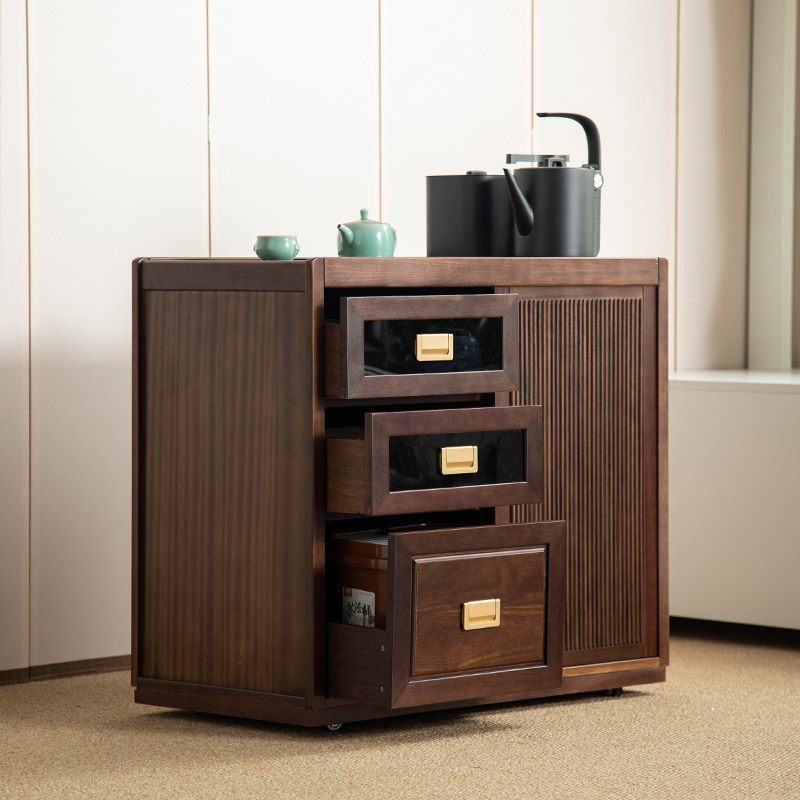 黑胡桃繁花茶水柜实木可移动电木茶台小户型茶桌煮茶边柜沙发边几,淘宝优惠券,粉丝福利购,淘宝优惠卷