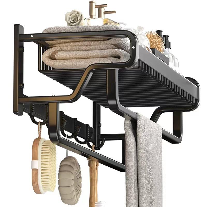 浴室太空铝毛巾架免打孔卫生间置物架家用厕所壁挂轻奢网篮浴巾架 - 图3