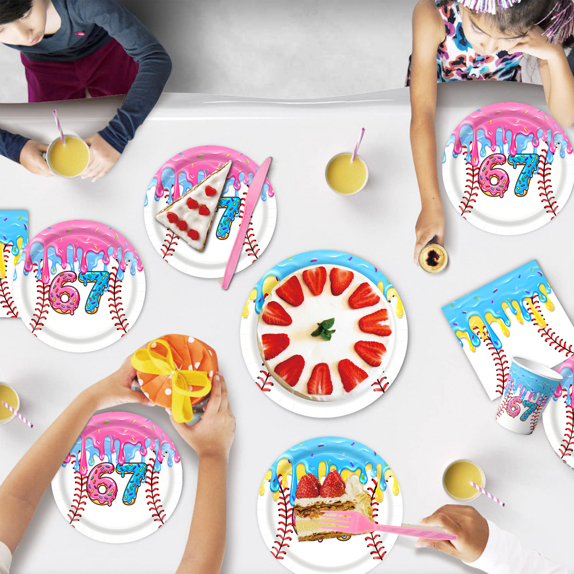 棒球sixseven主题生日派对餐具布置道具甜甜圈纸盘纸杯巾桌布拉旗,淘宝优惠券,粉丝福利购,淘宝优惠卷