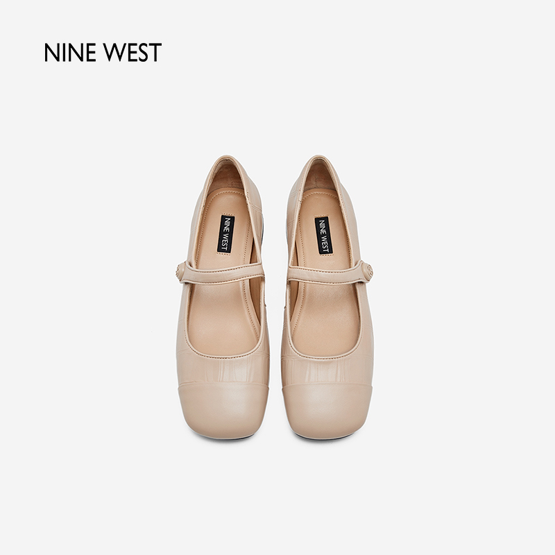 Nine West/玖熙2024年春季新款玛丽珍鞋女法式复古压花低跟单鞋女 - 图1