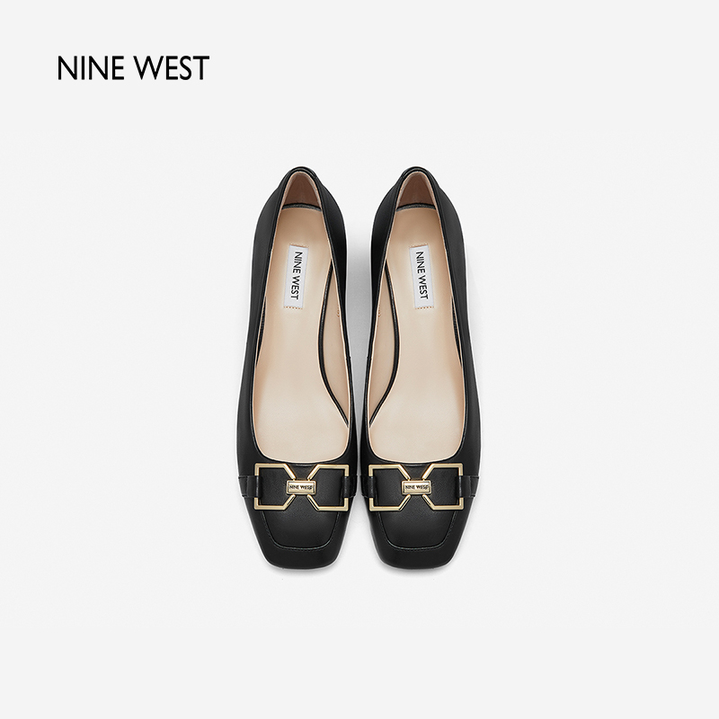 Nine West/玖熙2024年春夏新款单鞋女中跟方头羊皮粗跟女鞋通勤-图1