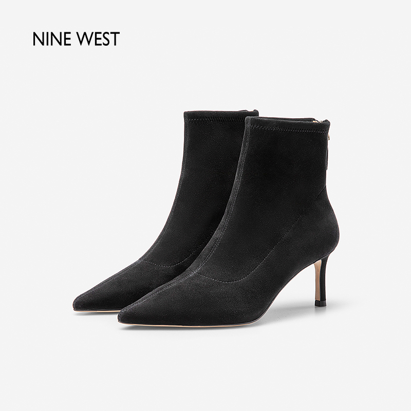 Nine West/玖熙2023年秋冬新款时装靴女羊皮细跟尖头短筒靴 - 图3