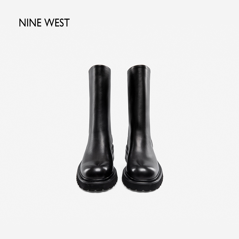 Nine West/玖熙2023年秋冬新款时装靴女牛皮中筒靴中跟瘦瘦靴-图1