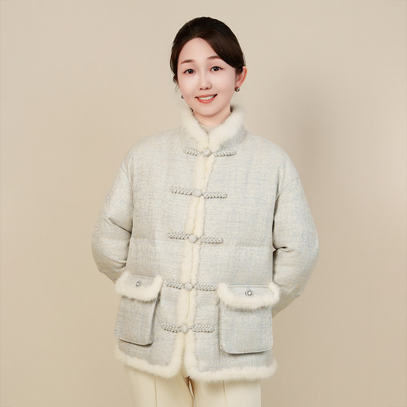 依山锦新中式白鹅绒服国风外套女冬羽绒宋锦桑蚕丝水貂毛上衣棉服,淘宝优惠券,粉丝福利购,淘宝优惠卷