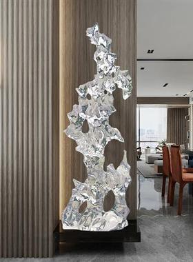 透明树脂大型落地新中式客厅太湖石摆件软装饰品工艺装置水晶雕塑