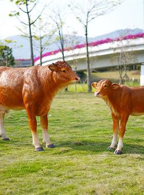 户外景区彷真牛玻璃钢雕塑田园林黄牛西门塔尔牛农场黑牛落地装饰