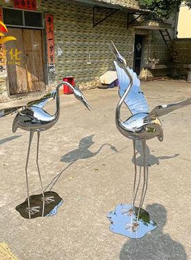 不锈钢火烈鸟雕塑可定制仙鹤镜面售楼处水池草坪园林装饰白鹭摆件
