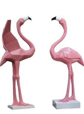 户外块面火烈鸟摆件玻璃钢园林景观雕塑庭院商场水景动物美陈装饰