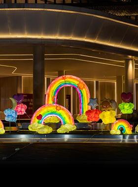 户外发光仿真云朵彩虹雕塑玻璃钢园林景观售楼部公园庭院草坪摆件