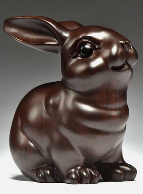 速发黑送木雕兔子摆件实木十二檀肖木头兔家具客厅装饰工艺品乔迁