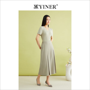 YINER音儿2024夏季新款双色纱精纺风琴褶阔腿休闲裤