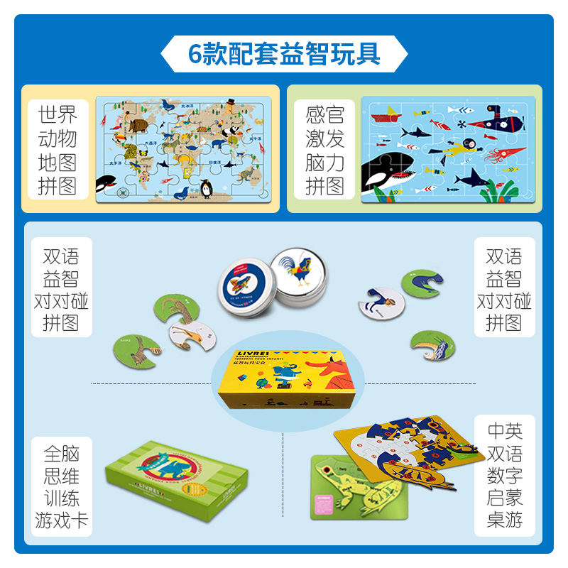 法国脑力盒子1段·儿童思维语言潜能启蒙训练绘本·大开眼界创意玩具书·1套顶10套洞洞翻翻拼拼百变机关纸板书·0~4岁5册玩具礼盒 - 图2