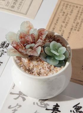 淄博琉璃小摆件多肉盆栽玻璃植物工艺品家居客厅桌面装饰生日礼物