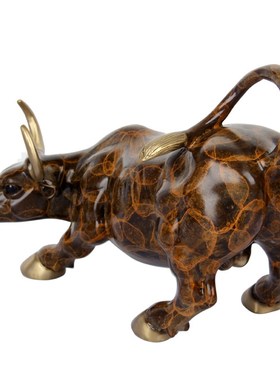 速发铜牛摆件旺市牛摆件铜二彩绘手十工生肖牛摆件