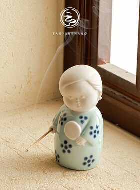 速发器中式创意旗袍仕香插摆件陶瓷香座插香新线香室内檀香家用薰