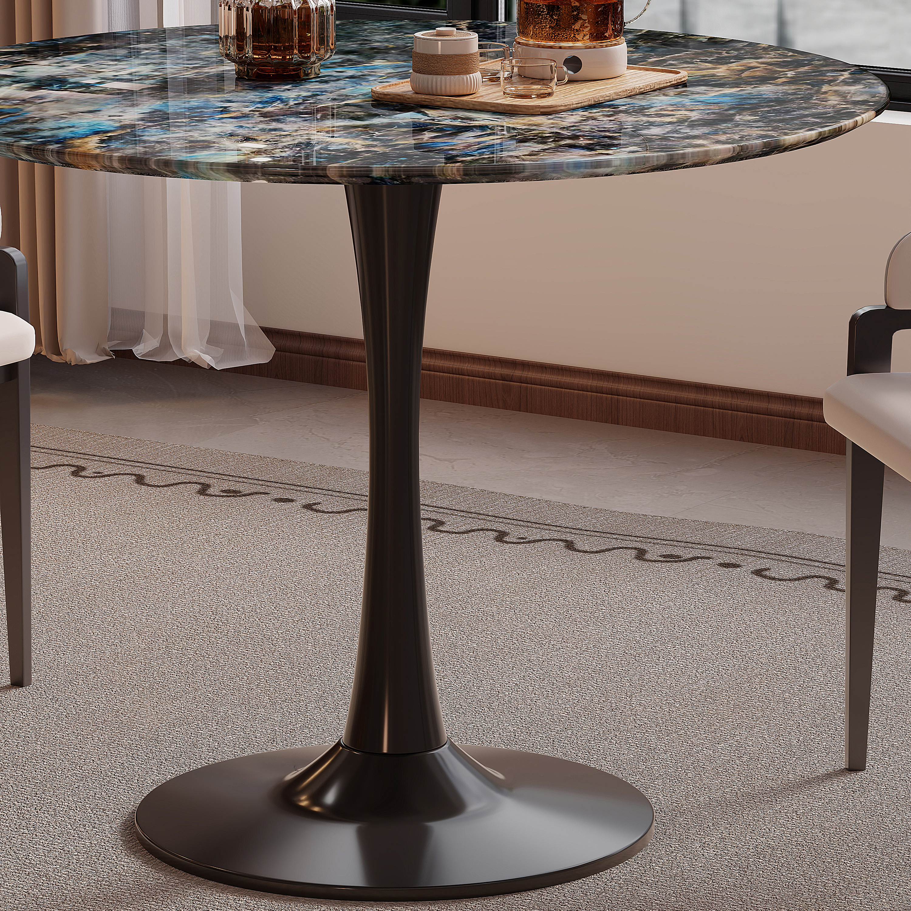 轻奢超晶石小圆桌会客接待洽谈桌椅组合咖啡桌阳台三件套休闲餐桌 - 图2