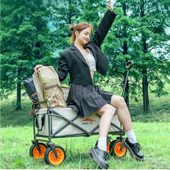 Beiyue Outdoor Camper Foldable Hand-Push Camping Trolley Trailer Trolley Grocery Trolley Camper