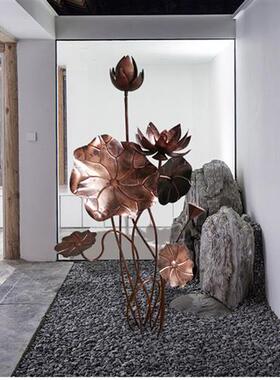 不锈钢荷叶雕塑软装酒店大堂水池铁艺金属荷花落地园林景观摆件