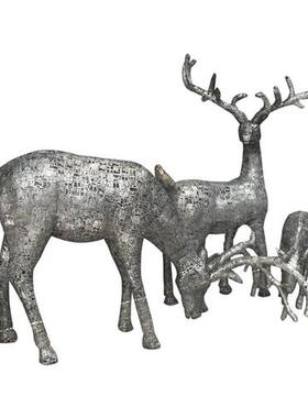 不锈钢抽象动物组合古文字鹿雕塑园林景观酒店样板房广场装饰摆件