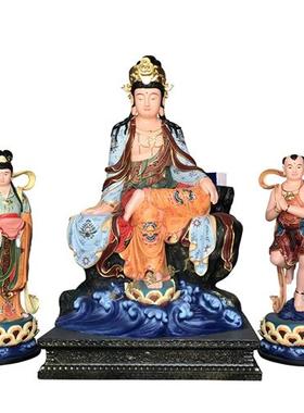 家居佛堂供奉鳌鱼送子观音菩萨善财龙女金童玉女树脂玻璃钢雕塑像