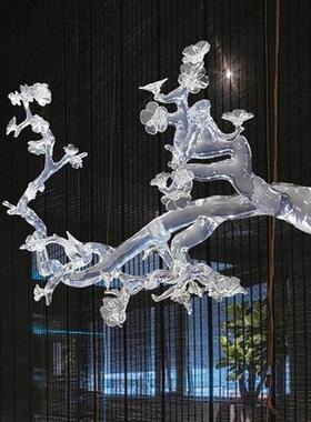 酒店大堂抽象透明树挂饰雕塑迎客松树脂摆件别墅大型软装饰艺术品