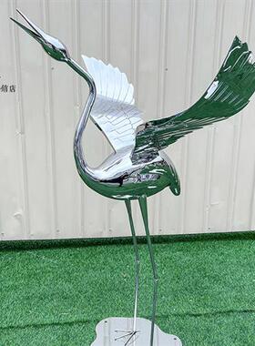 不锈钢手工锻造落地仙鹤雕塑园林景观草坪动物摆件室内水池装饰品