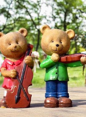 园林景观雕塑小品花园庭院落地卡通摆件玻璃纤维小熊门店欢迎装饰