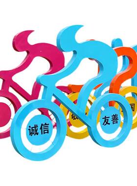 不锈钢自行车跑步体育运动人物雕塑定制校园文化城市公园铁艺小品