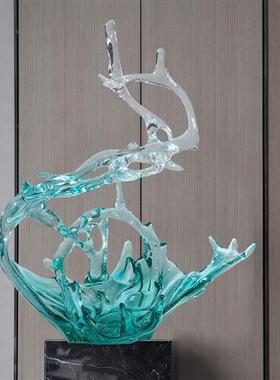 简约现代大型落地透明树脂雕塑玄关摆件客厅电视柜轻奢家居装饰品