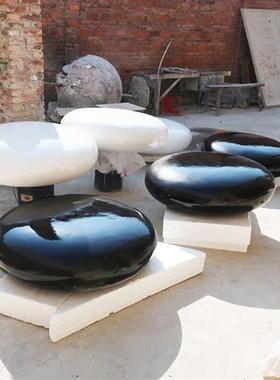 玻璃钢仿真围棋雕塑广场公园坐凳石头模型超大黑白五子棋挂壁摆件