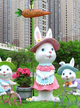户外花园景观小品装饰兔子花盆幼儿园草坪摆件卡通动物售楼处雕塑