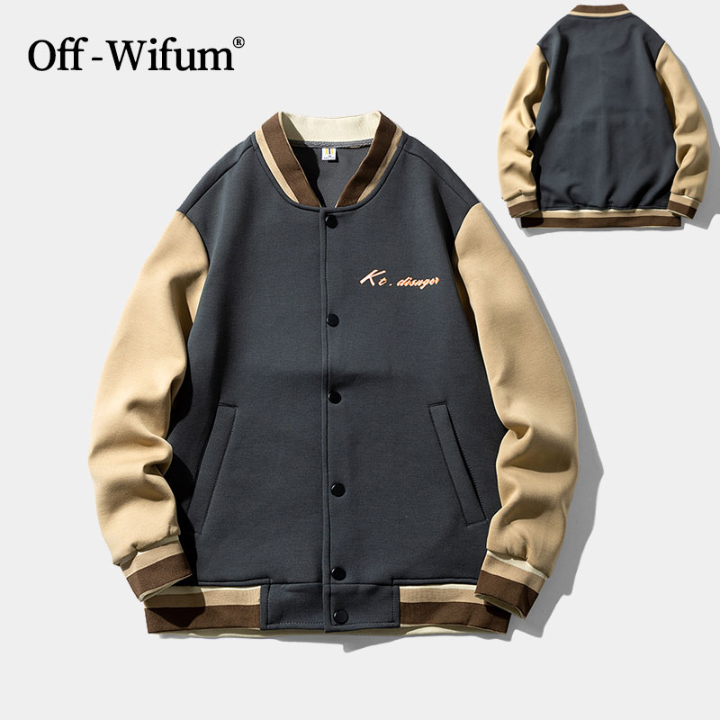 OFF-WIFUM日系棒球服男秋季夹克男棉服潮流休闲撞色字母棒球外套1