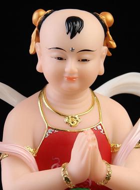 汉白玉善财童子龙女金童玉女童子童女佛像观音居家用供奉神像摆件