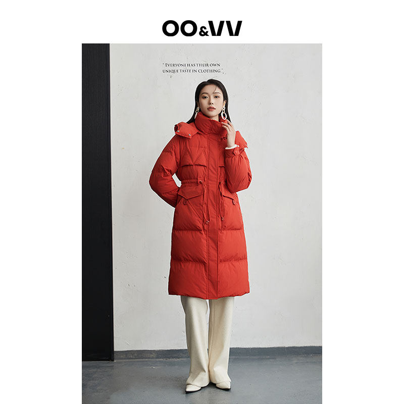 oo&vv【冬季热销】2025新款羽绒服可拆连帽保暖休闲长款上衣女冬