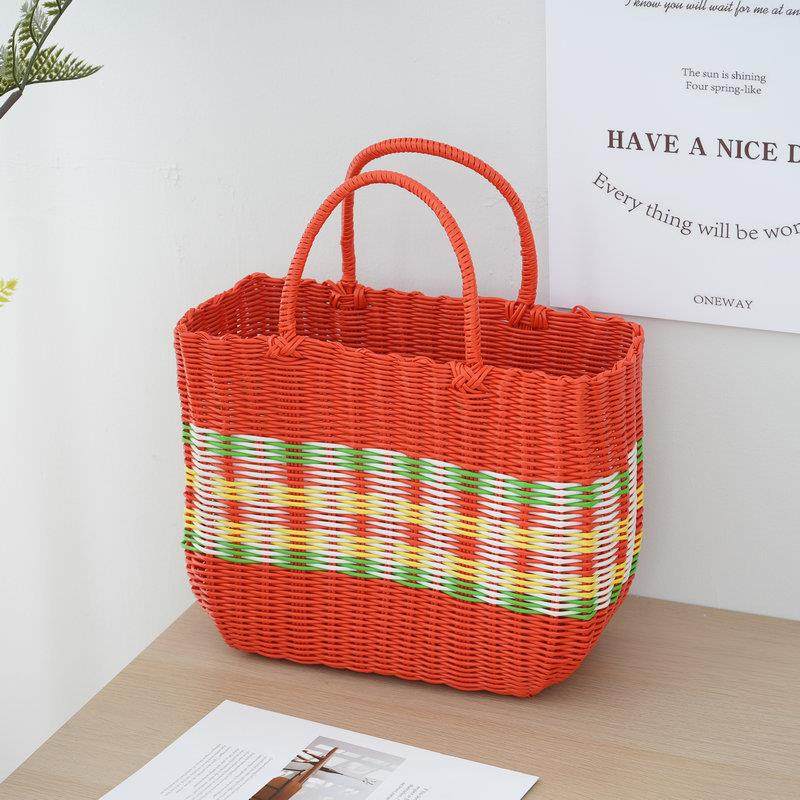 塑料菜篮子手工编织手提篮野外水果收纳筐编织手提包,淘宝优惠券,粉丝福利购,淘宝优惠卷