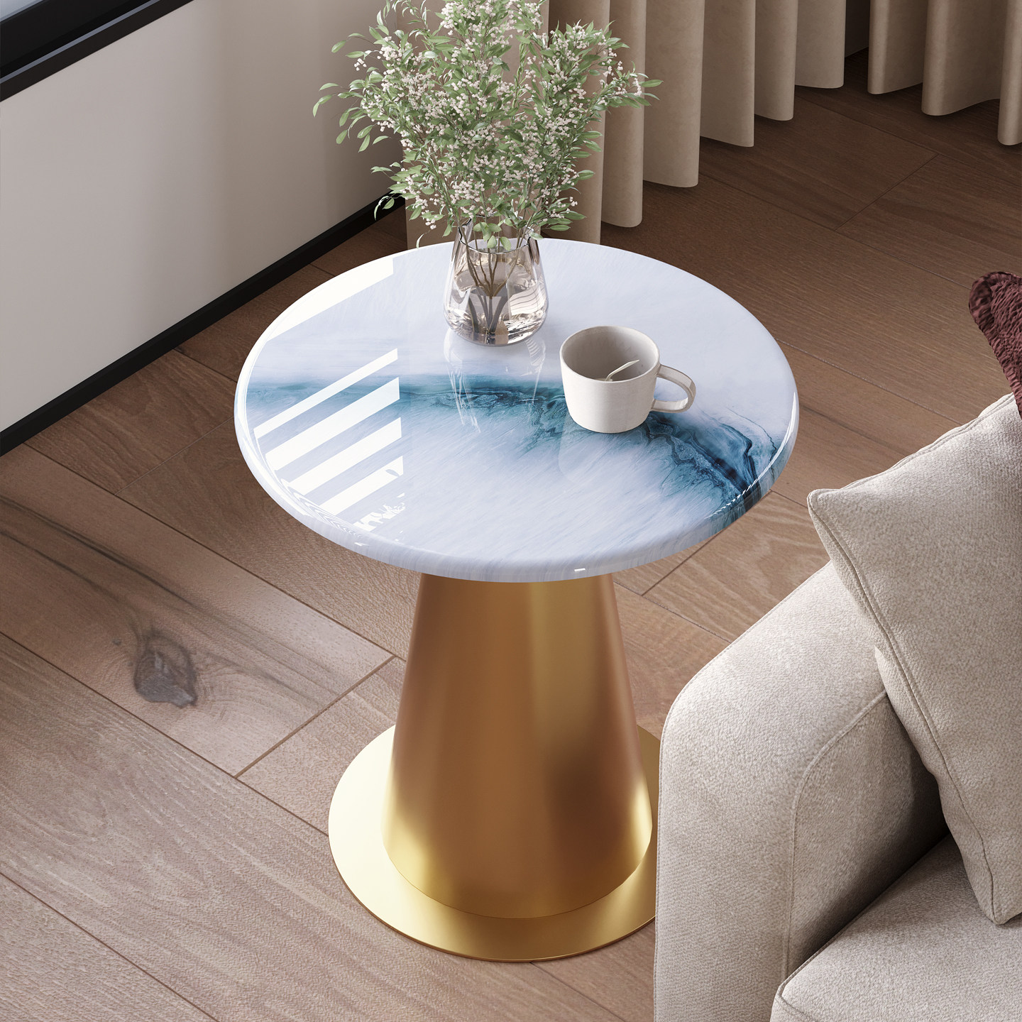 轻奢边几简约角几客厅家用酒店民宿微晶石小圆桌宾馆小茶几接待桌,淘宝优惠券,粉丝福利购,淘宝优惠卷