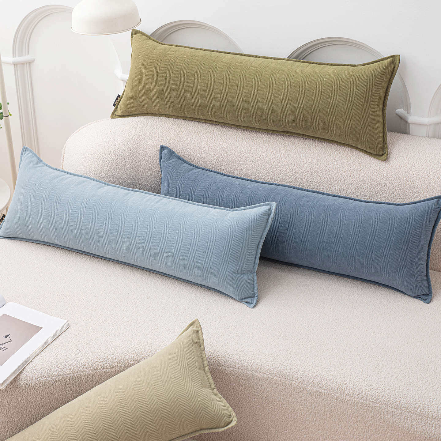 奶油风腰枕长方形沙发靠垫卧室床头客厅雪尼尔绿色沙发抱枕靠枕套,淘宝优惠券,粉丝福利购,淘宝优惠卷