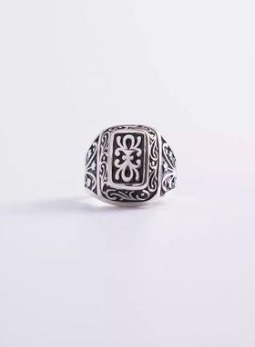 宽面雕花纹戒指男女款复古做旧