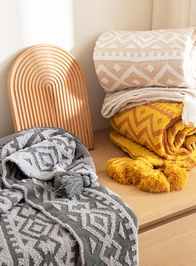 秋冬摩洛哥半边绒装饰毯子沙发毯床尾搭毯办公室休闲毯加绒盖毯