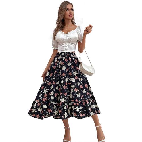 summer girls sets - age pink fly-sleeve +floral skirt - 图3