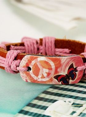 时尚简约绳手工编织牛皮学生手链